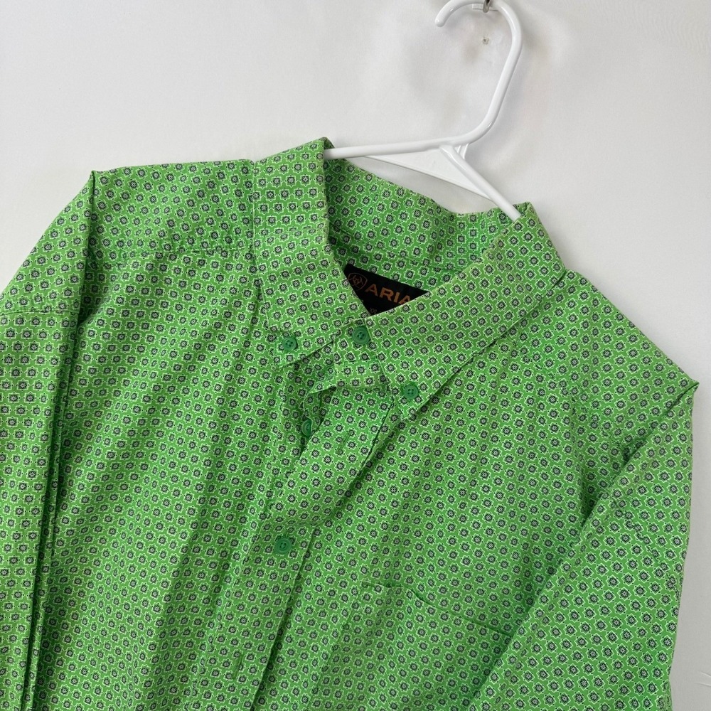Ariat Mens XXL Green Geometric Medallion Print Long Sleeve Button Down Shirt